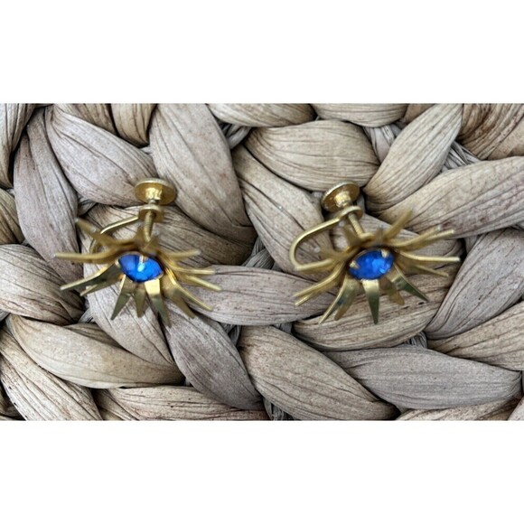 B N Signed Brushed Gold Tone Vintage 1950's Star Screw Back Earrings Fairy - Picture 5 of 9